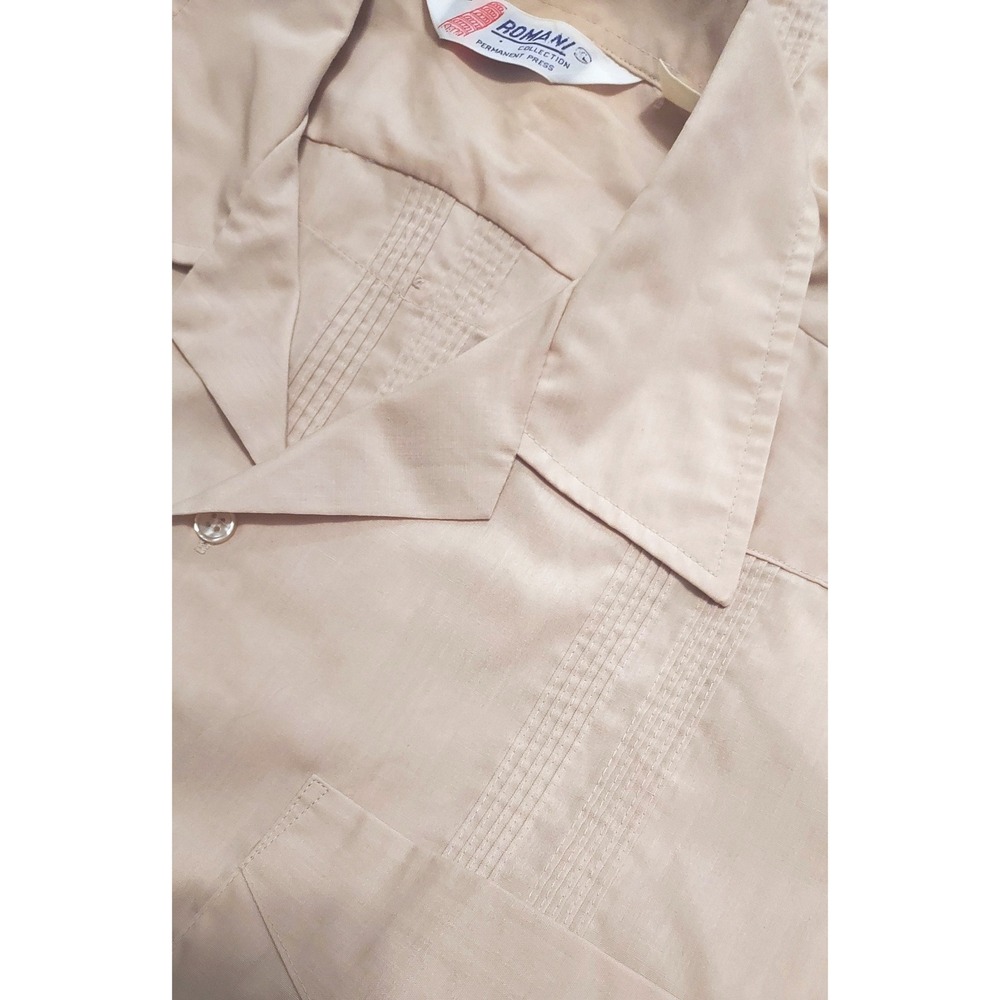 Vintage Romani Collection Guayabera Rockabilly Beige XL Bowling Shirt Mens‎
